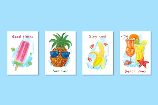 Free vector watercolor summer card collection