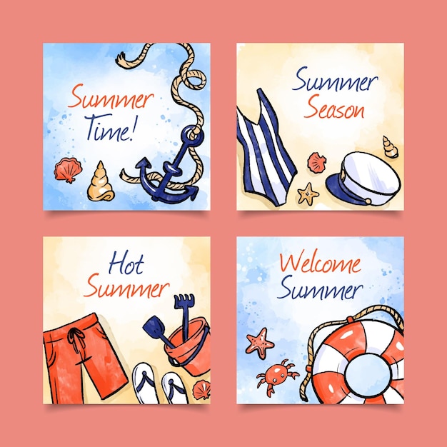 Free vector watercolor summer cards