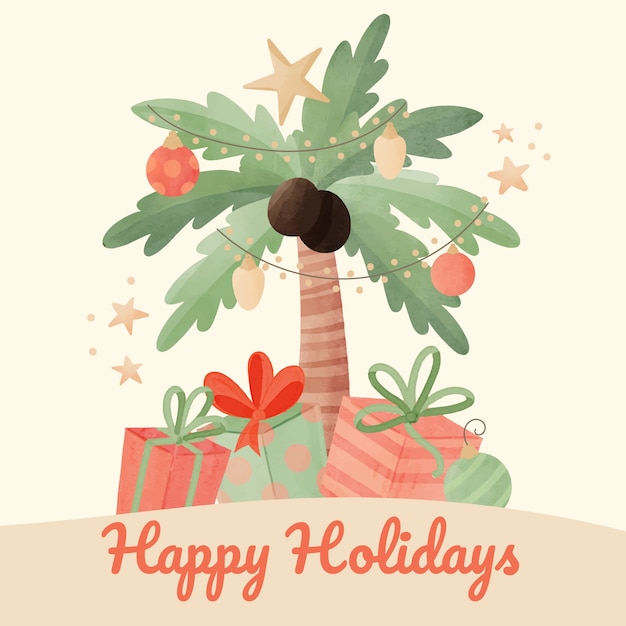 Free Vector watercolor summer christmas illustration
