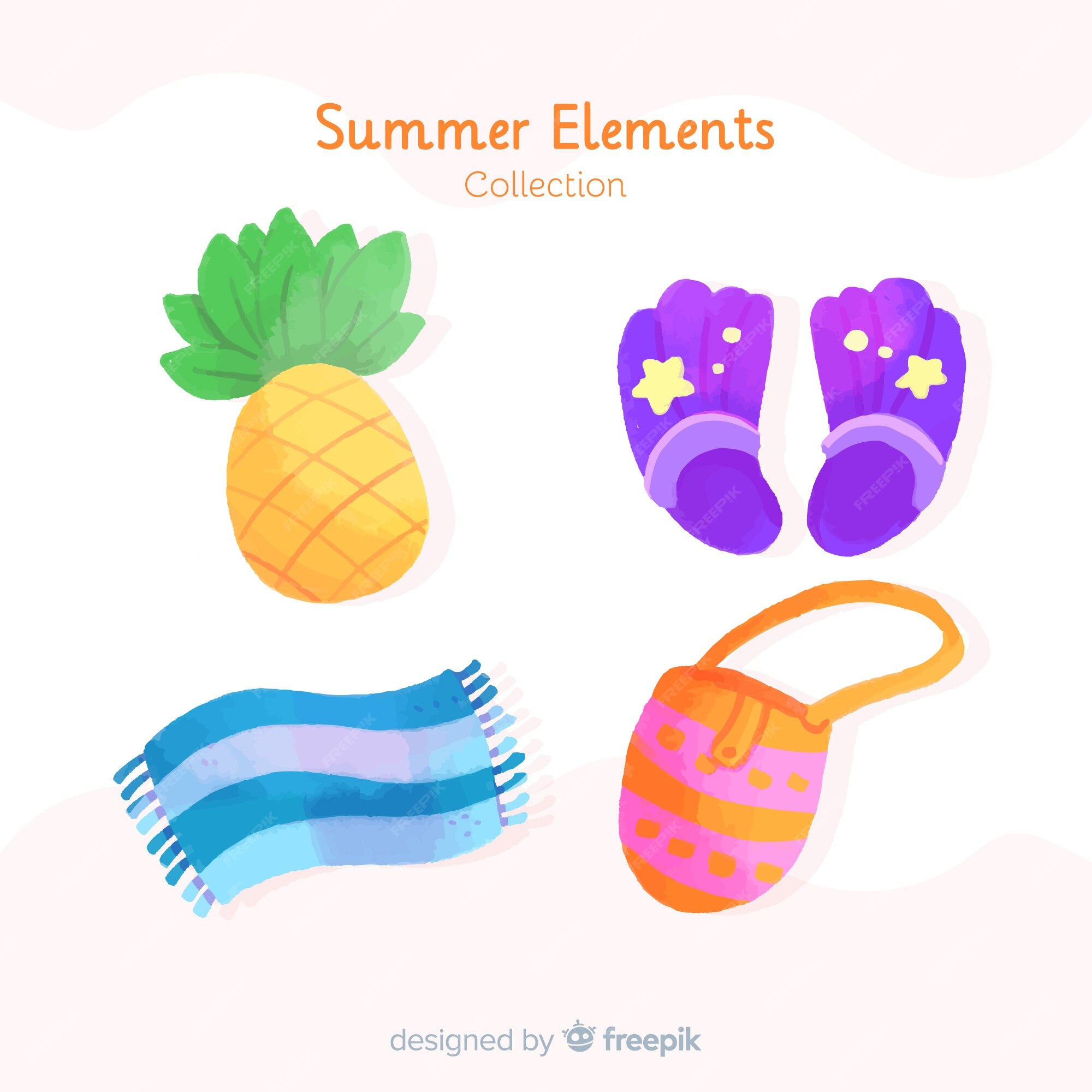 Free Vector  Watercolor summer element collection