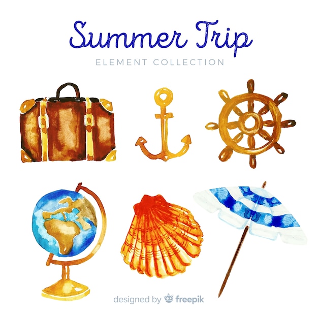 Free vector watercolor summer element collection