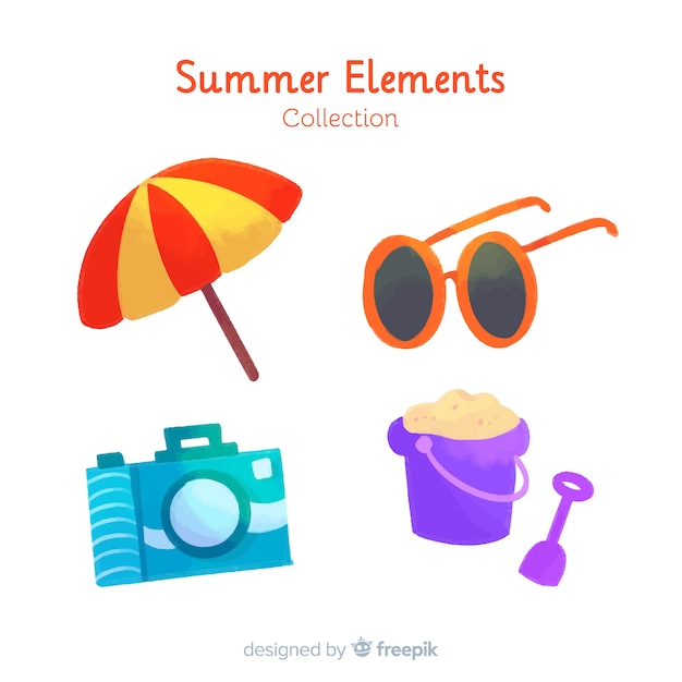 Free vector watercolor summer element collection