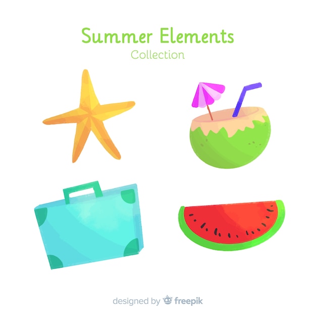 Watercolor summer element collection