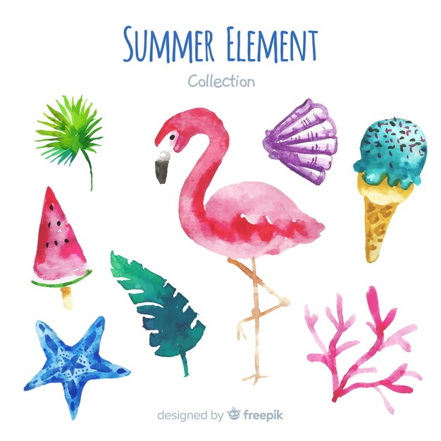 Watercolor summer element collection
