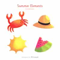 Free vector watercolor summer element collection