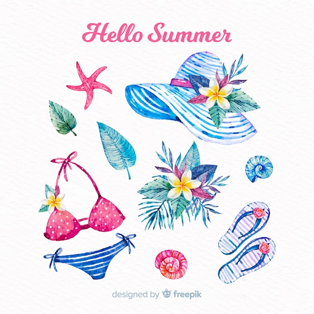 Free vector watercolor summer element collection