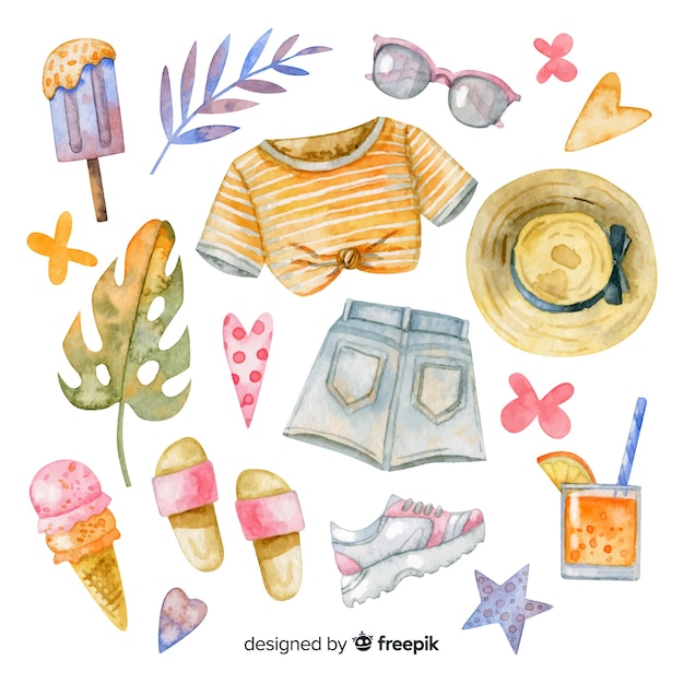 Watercolor summer element collection