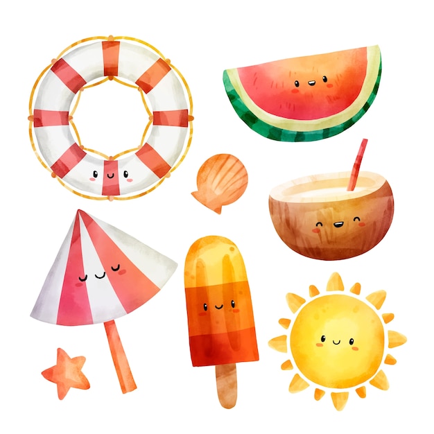 Free vector watercolor summer elements collection