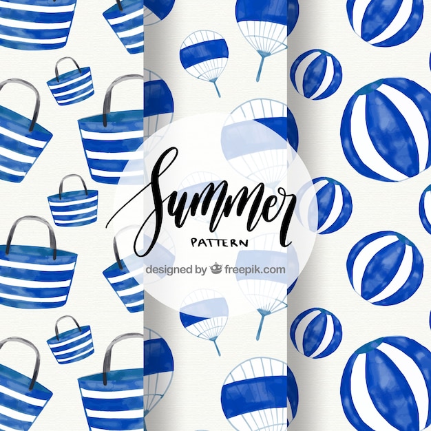 Watercolor summer elements patterns