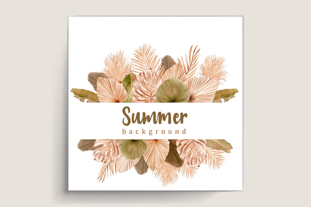 Free vector watercolor summer floral and leaves card