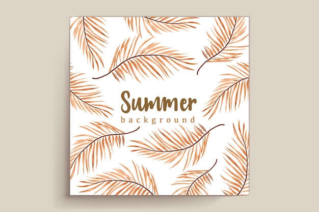 Watercolor summer floral and leaves card