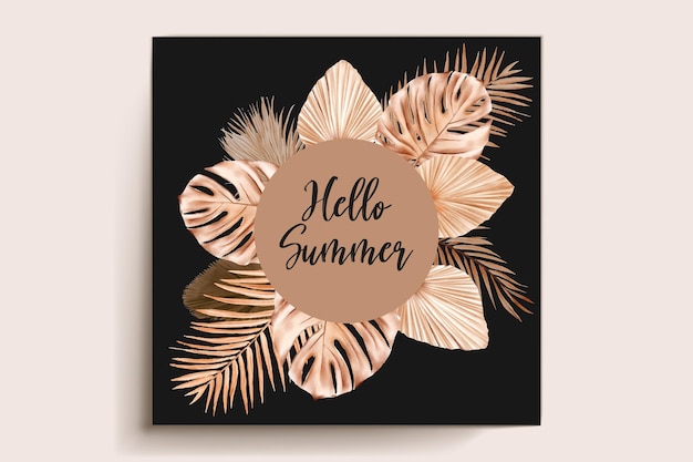 watercolor summer floral and leaves card