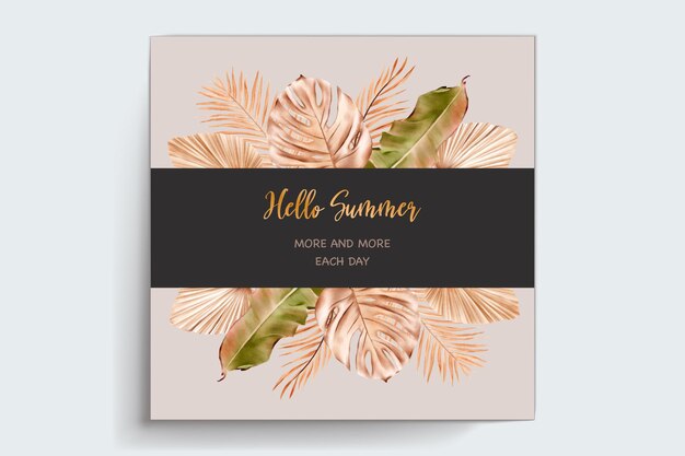 watercolor summer floral and leaves card