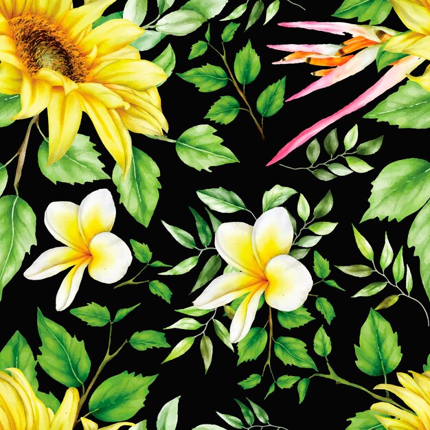 watercolor summer floral seamless pattern