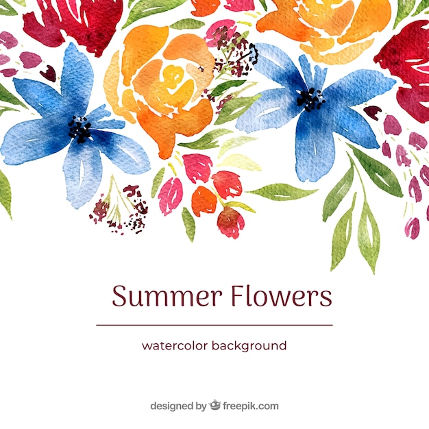 watercolor summer flowers background