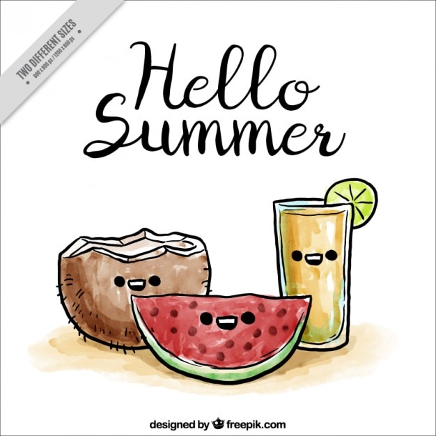 Free Vector watercolor summer fruits and drink background