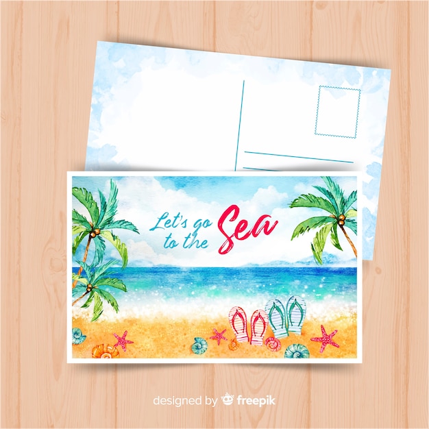 Watercolor summer holiday postcard