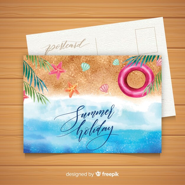 Watercolor summer holiday postcard