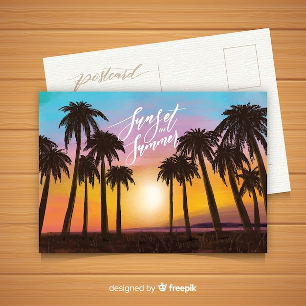 Watercolor summer holiday postcard