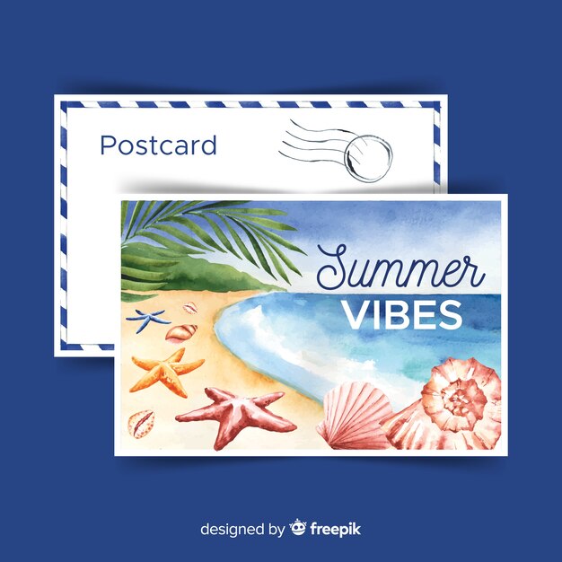 Watercolor summer holiday postcard