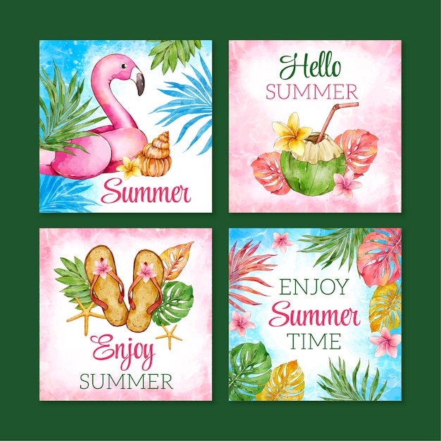 Free vector watercolor summer instagram post collection