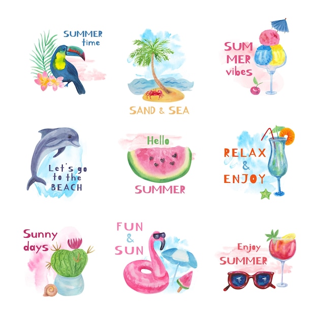 Watercolor summer labels concept