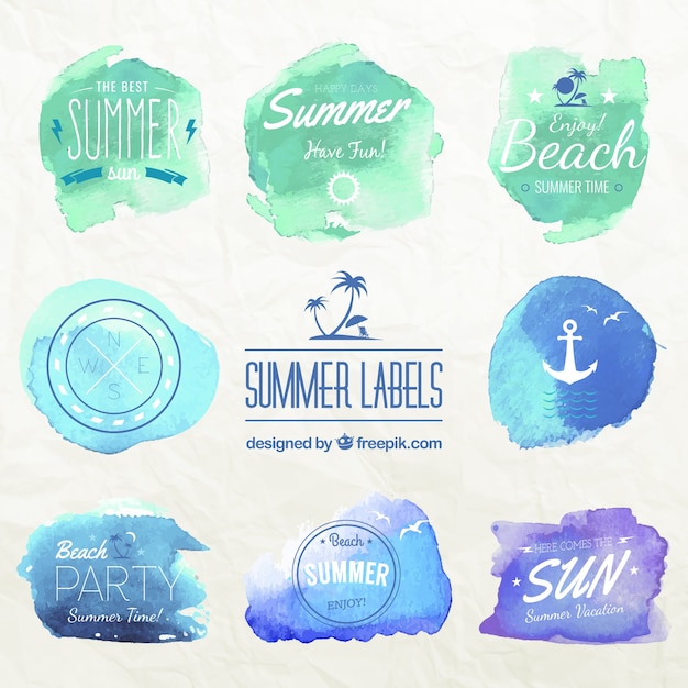 Free vector watercolor summer labels