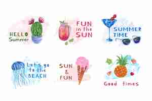 Free vector watercolor summer labels