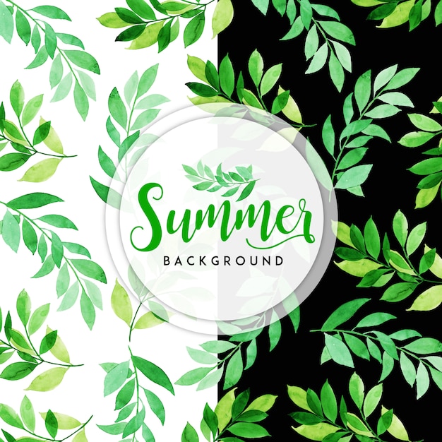 Free vector watercolor summer leaves with black and white background