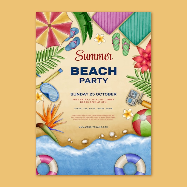 Free vector watercolor summer party flyer template