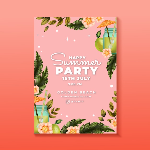 Free vector watercolor summer party invitation template