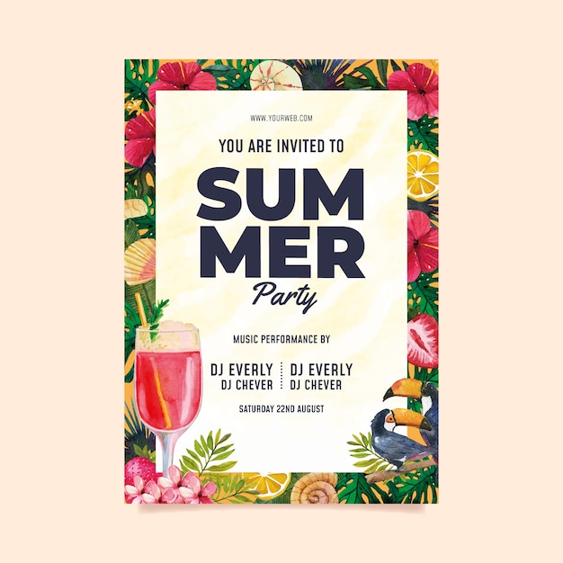 Free vector watercolor summer party invitation