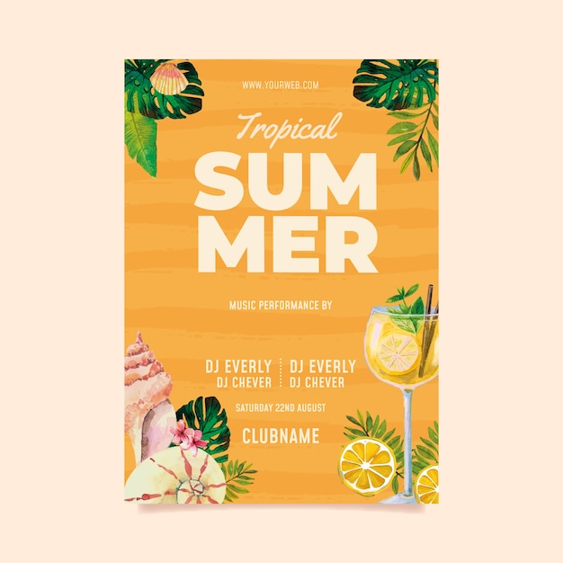 Free vector watercolor summer party invitation