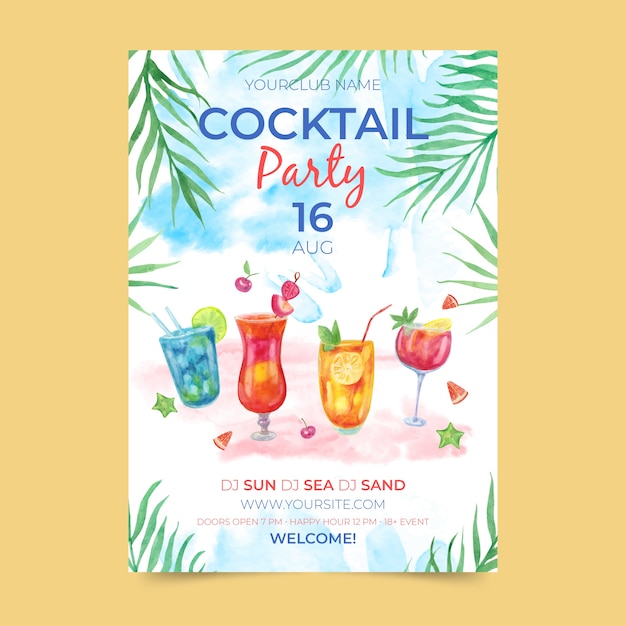 Watercolor summer party poster template theme