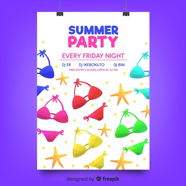 Free vector watercolor summer party poster template