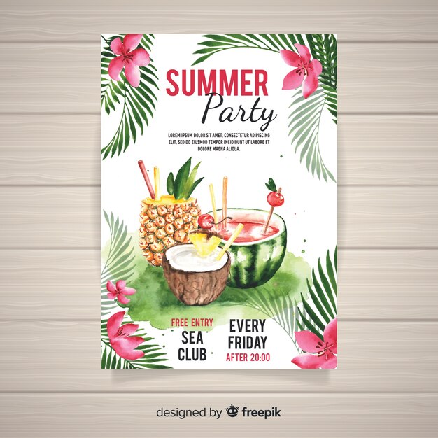 수채화 여름 파티 포스터 템플릿