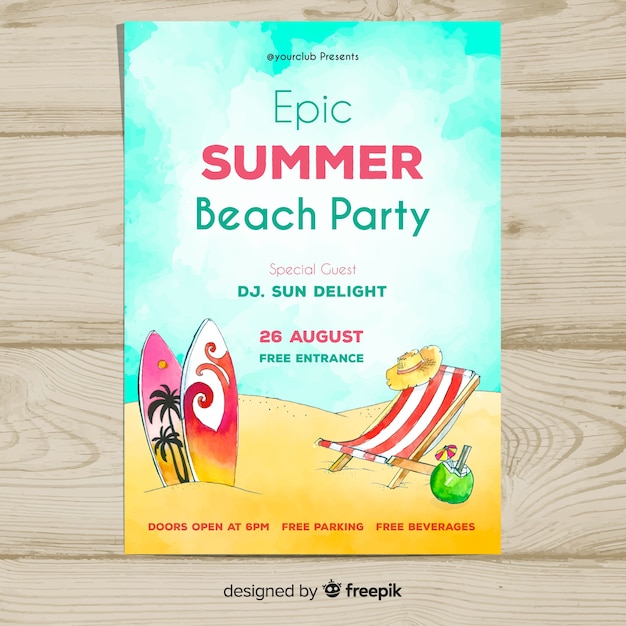 Watercolor summer party poster template