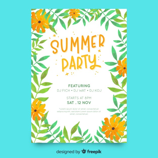 Free vector watercolor summer party poster template