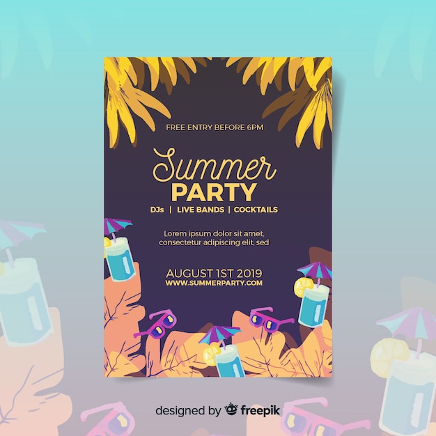 Free vector watercolor summer party poster template