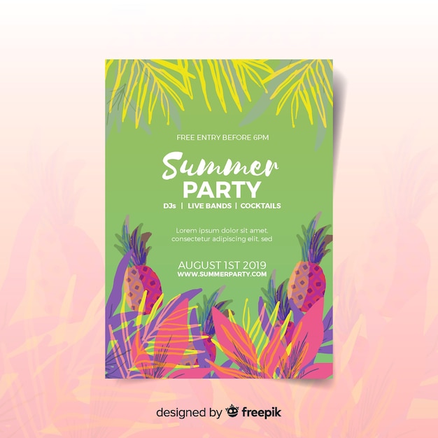 Watercolor summer party poster template