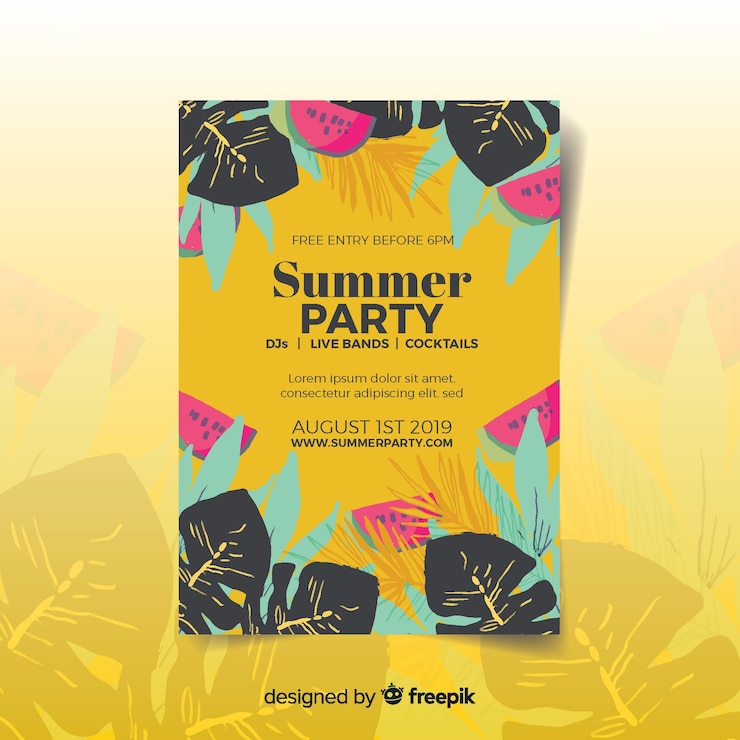 Free Vector watercolor summer party poster template