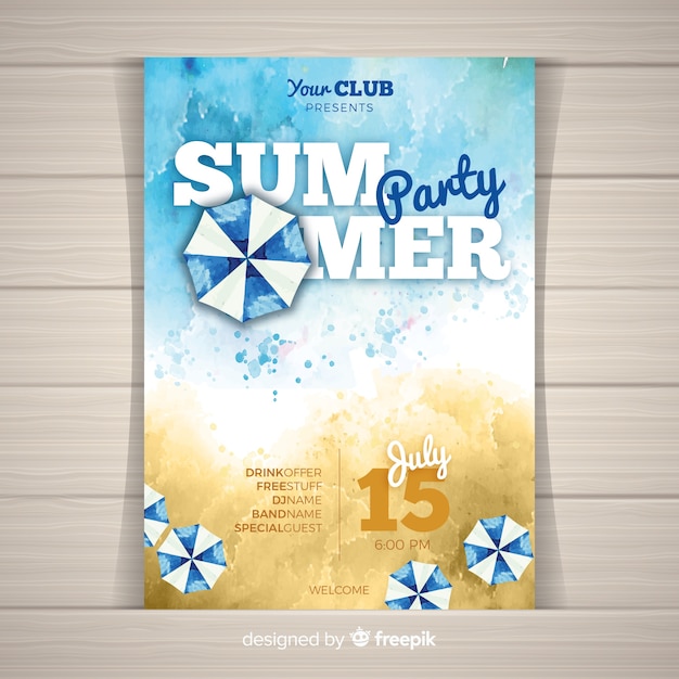 Free vector watercolor summer party poster template