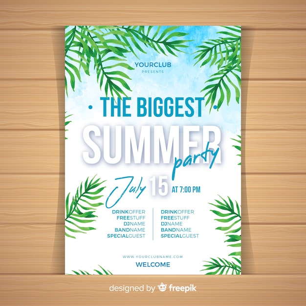 Watercolor summer party poster template