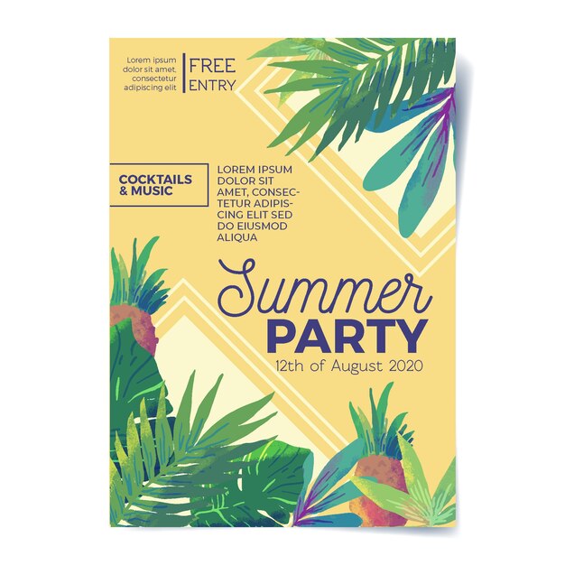 Watercolor summer party poster template