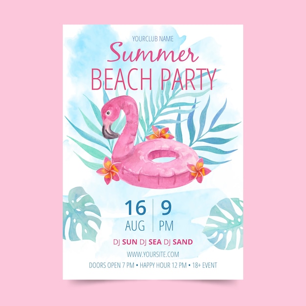 Free vector watercolor summer party poster template