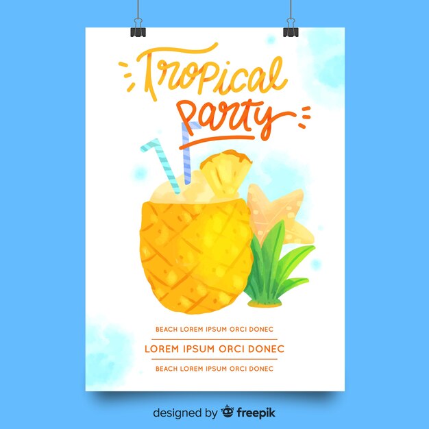 Watercolor summer party poster template