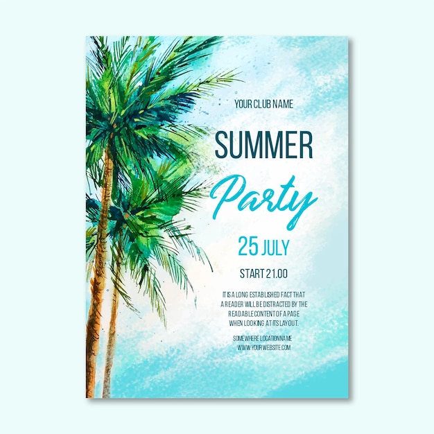 Free vector watercolor summer party poster template