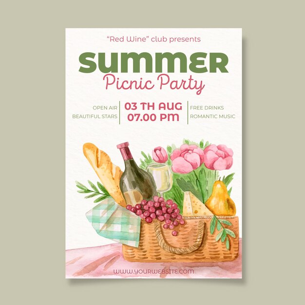 Watercolor summer party poster template