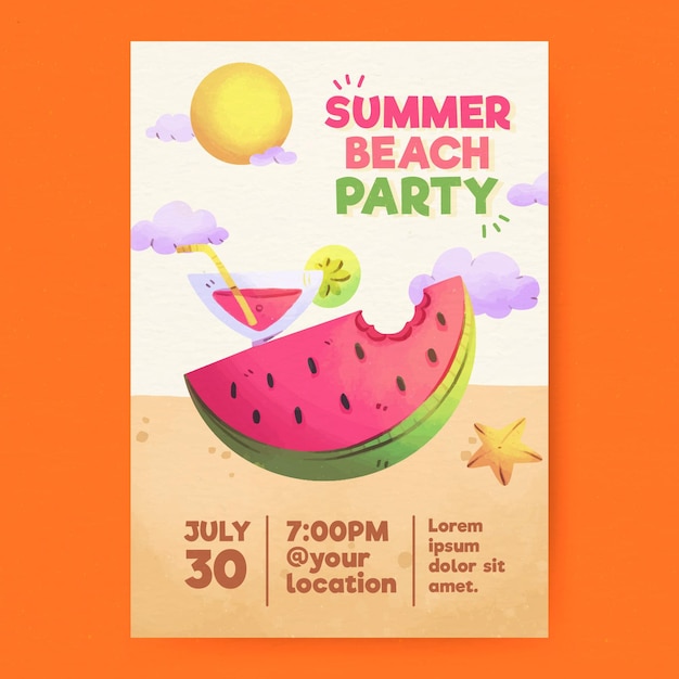 watercolor summer party poster
