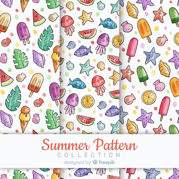 Free vector watercolor summer pattern collectio